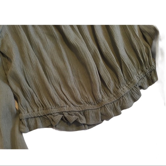 NWT TEN SIXTY SHERMAN NORDSTROM Boho Ruffle Off Shoulder Crop Top Sage Green S - Picture 6 of 9